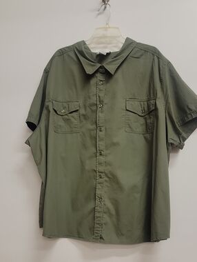 Olive Cotton Camp Button Shirt Main Street Blues 5X